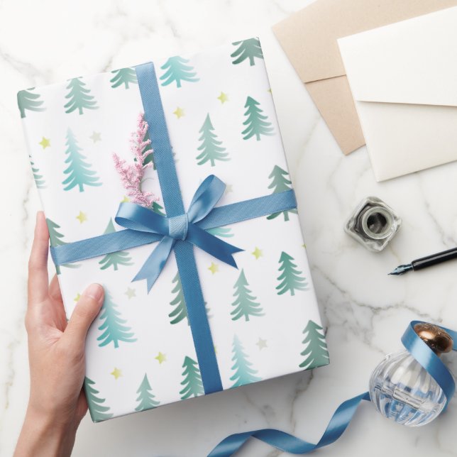 Papel De Regalo Navidades de árboles verdes sutiles (Regalar)