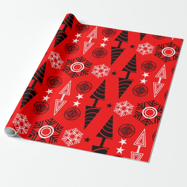 Papel De Regalo Navidades De Art Nouveau Rojo Y Negro (Desenrollado)