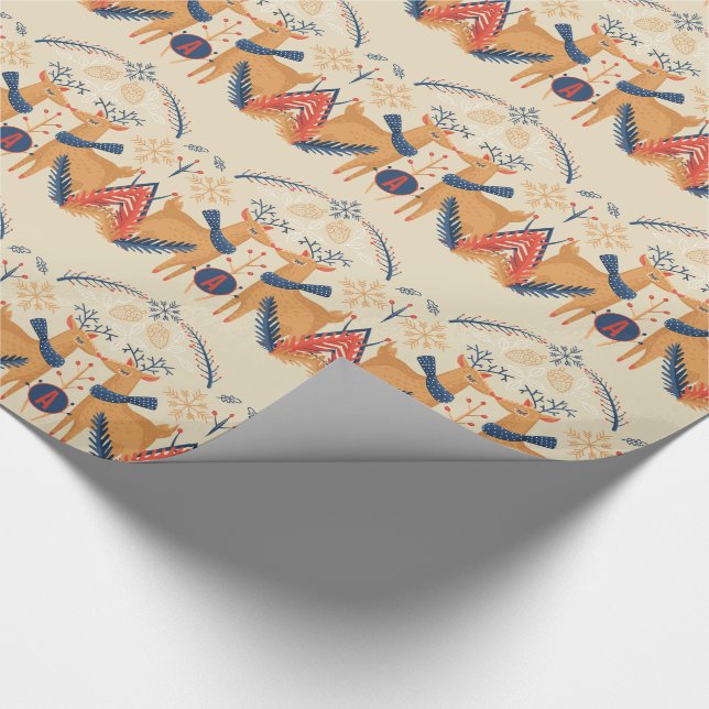 Papel De Regalo Navidades de arte folclórico monogramados Árboles  (Esquina)