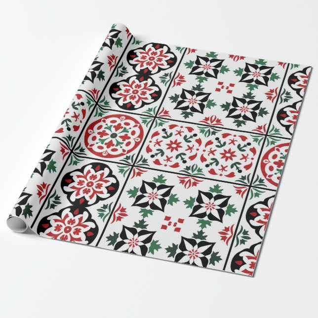 Papel De Regalo Navidades de arte folclórico Talavera (Desenrollado)