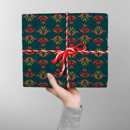 Papel De Regalo Navidades de arte folclórico turquesa acogedores y