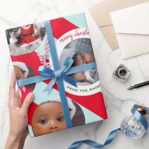 Papel De Regalo Navidades de banda roja personalizada Tres fotos