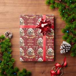 Papel De Regalo Navidades de Banner Rojo de Golden Retriever
