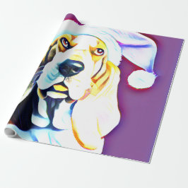 Papel De Regalo Navidades de Basset en Sombrero Rosa