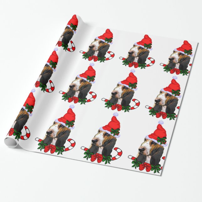 Papel De Regalo Navidades de Basset Hound Santa (Desenrollado)