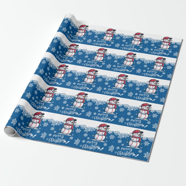 Papel De Regalo Navidades de béisbol con antecedentes azules (Desenrollado)