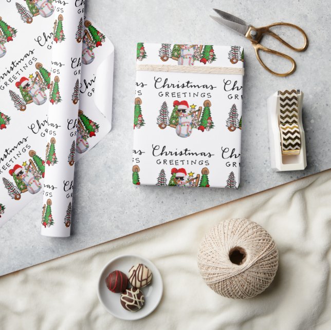 Papel De Regalo Navidades de béisbol con regalos y pelotas (Artesanía)
