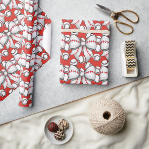 Papel De Regalo Navidades de béisbol con regalos y pelotas