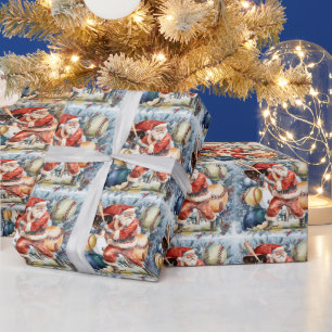 Papel De Regalo Navidades de béisbol con Santa Claus