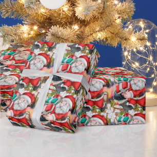 Papel De Regalo Navidades de béisbol con Santa Claus que traen reg