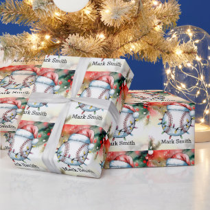 Papel De Regalo Navidades de béisbol con Santa Hat