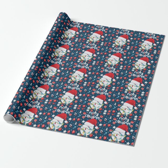 Papel De Regalo Navidades de béisbol con sombrero Santa (Desenrollado)