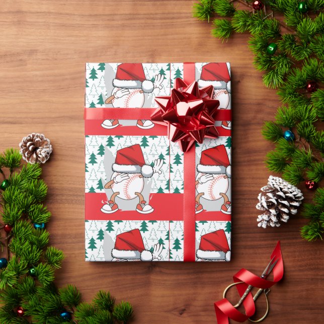 Papel De Regalo Navidades de béisbol con sombrero Santa (Regalo de vacaciones)