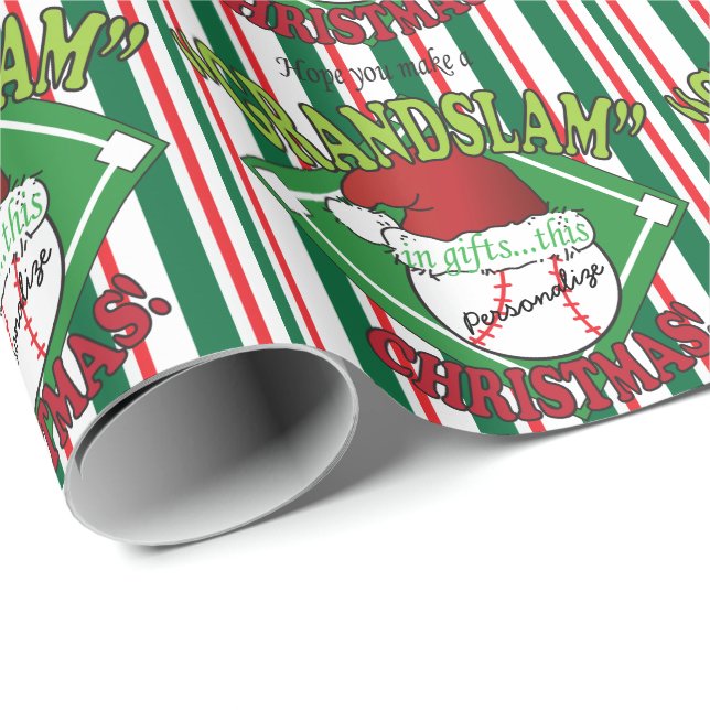 Papel De Regalo Navidades de béisbol de Grand Slam | Nombre DIY (Esquina del rollo)