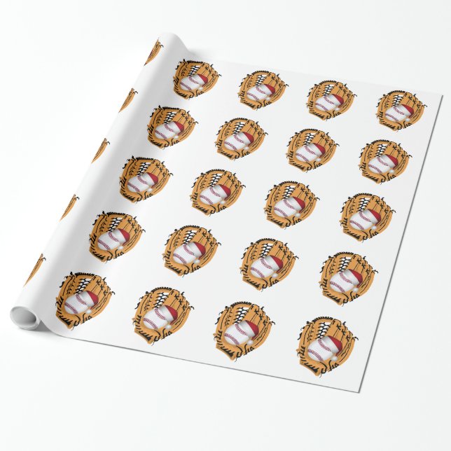 Papel De Regalo Navidades de Béisbol Mitt y Ball (Desenrollado)
