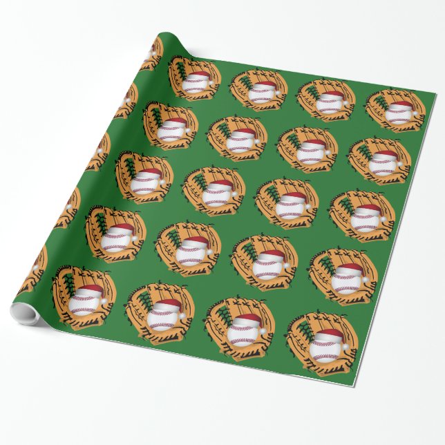 Papel De Regalo Navidades de Béisbol Mitt y Ball (Desenrollado)