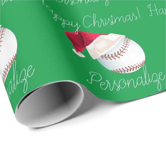 Papel De Regalo Navidades de béisbol personalizados Santa Holiday (Esquina del rollo)