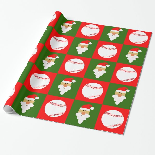 Papel De Regalo Navidades de Béisbol y Santa Cláusula (Desenrollado)