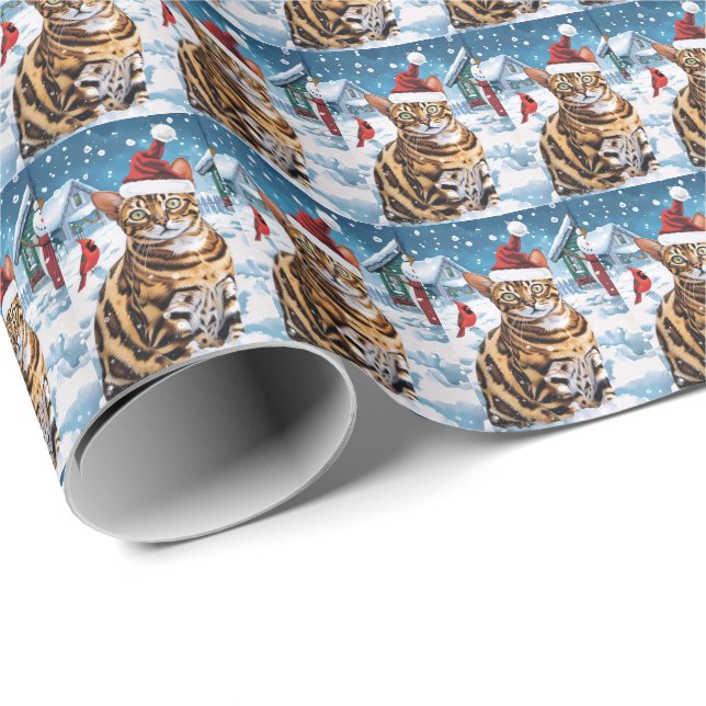 Papel De Regalo Navidades de Bengala Cat Winter Wonderland disfrut (Esquina del rollo)