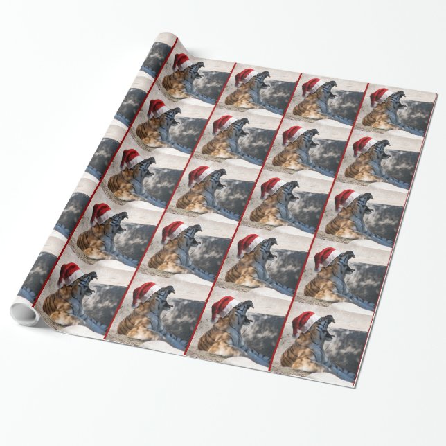 Papel De Regalo Navidades de Bengala Tiger Roaring (Desenrollado)