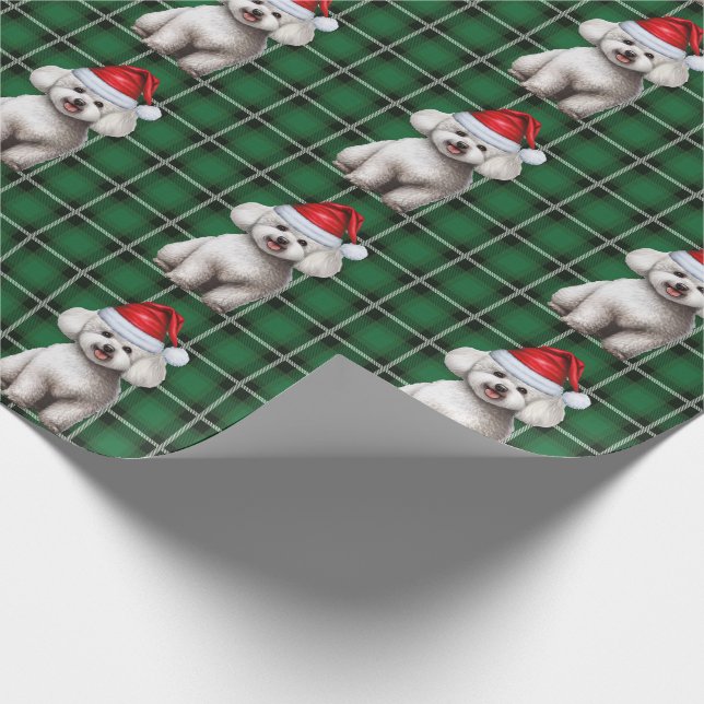 Papel De Regalo Navidades de Bichon Frise y Green Holiday Plaid (Esquina)