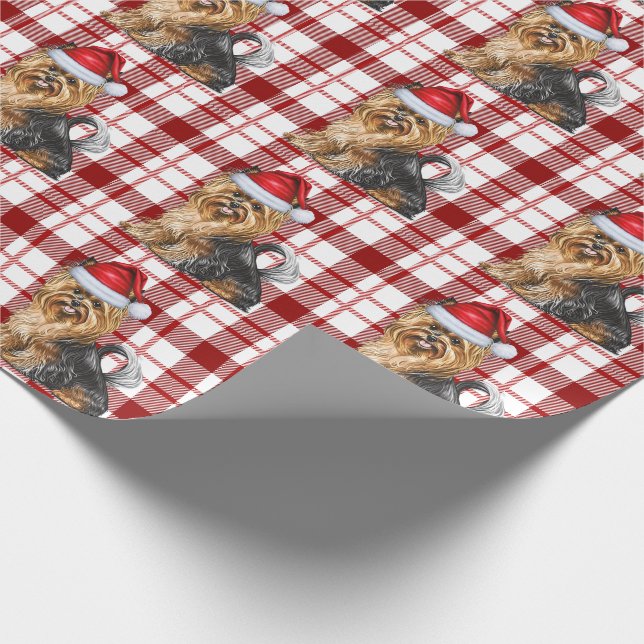 Papel De Regalo Navidades de Biewer Terrier y Red Holiday Plaid (Esquina)
