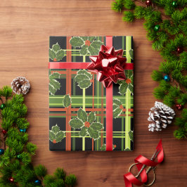 Papel De Regalo Navidades de Black Plaid Holly Berries