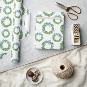Papel De Regalo Navidades de Blue Bow Wreath de Boxwood
