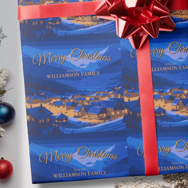 Papel De Regalo Navidades de Blue Gold Personalizado Winter Villag (Subido por el creador)