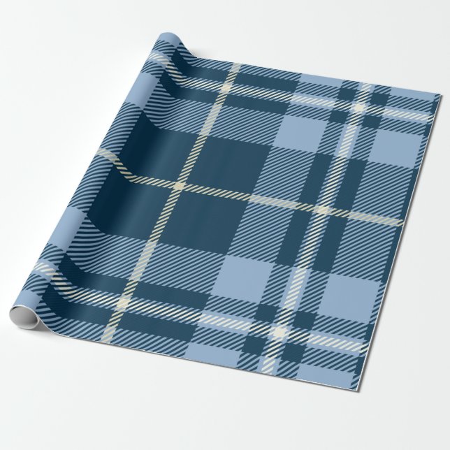 Papel De Regalo Navidades de Blue Tartan (Desenrollado)