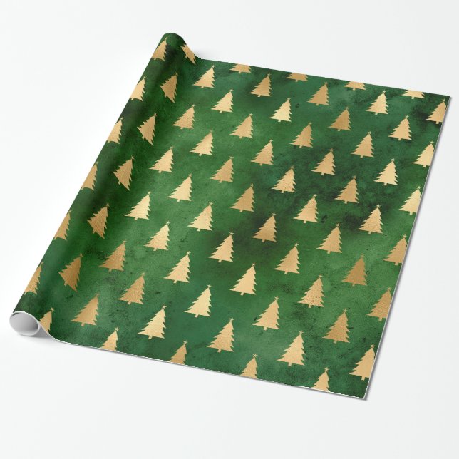 Papel De Regalo Navidades de Boho Green Gold Trees (Desenrollado)
