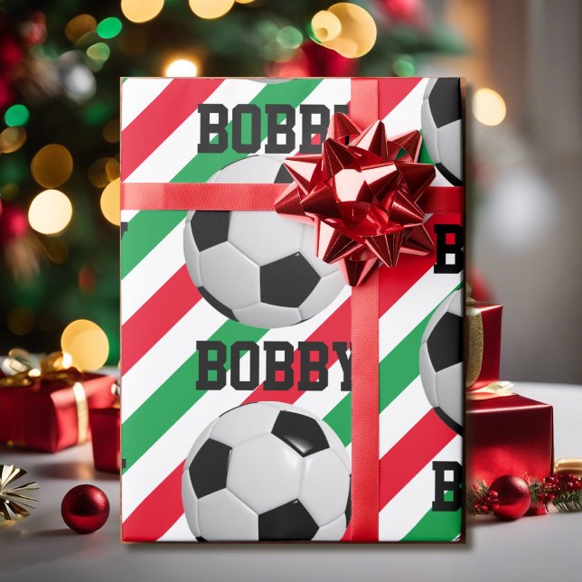 Papel De Regalo Navidades de bolas de fútbol añaden tira de nombre (Subido por el creador)