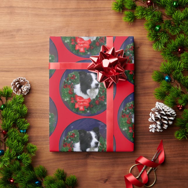 Papel De Regalo Navidades de Border Collie Wreath (Regalo de vacaciones)