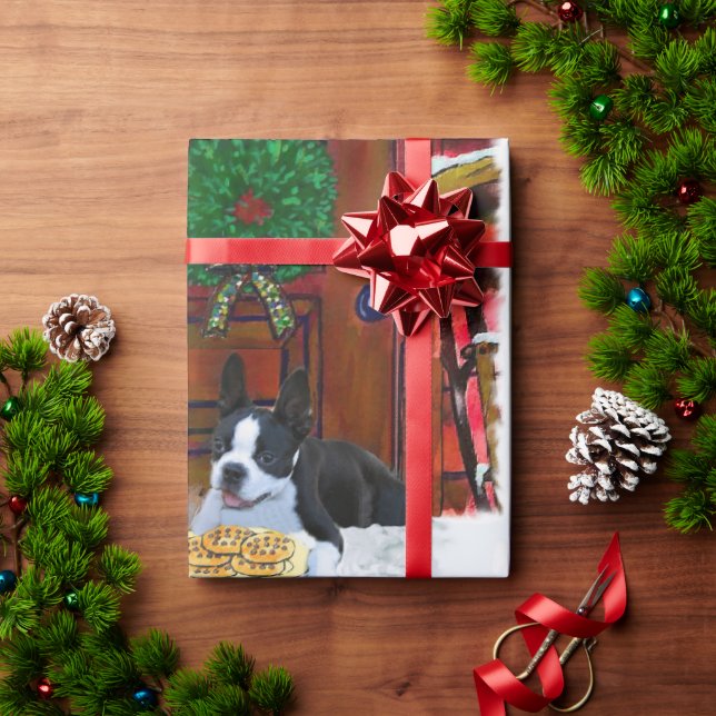 Papel De Regalo Navidades de Boston Terrier (Regalo de vacaciones)