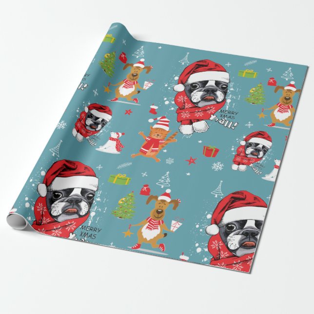 Papel De Regalo Navidades de Bulldog de Francia (Desenrollado)