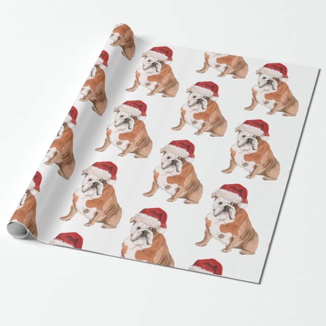 Papel De Regalo Navidades de bulldog de Santa Hat (Desenrollado)