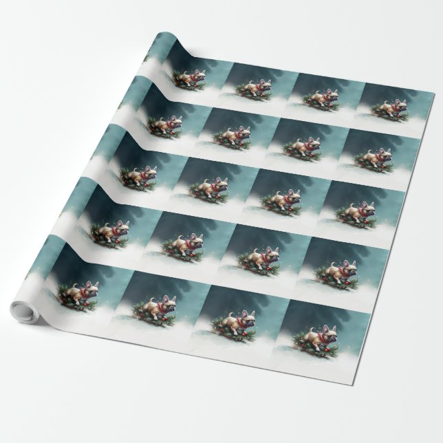 Papel De Regalo Navidades de Bulldog franceses nevan el invierno (Desenrollado)
