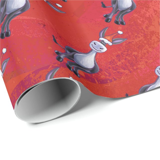 Papel De Regalo Navidades De Burro En Verde (Esquina del rollo)