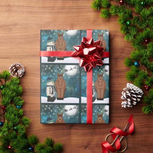 Papel De Regalo Navidades de caballos, hombres de nieve, Santa y r (Regalo de vacaciones)