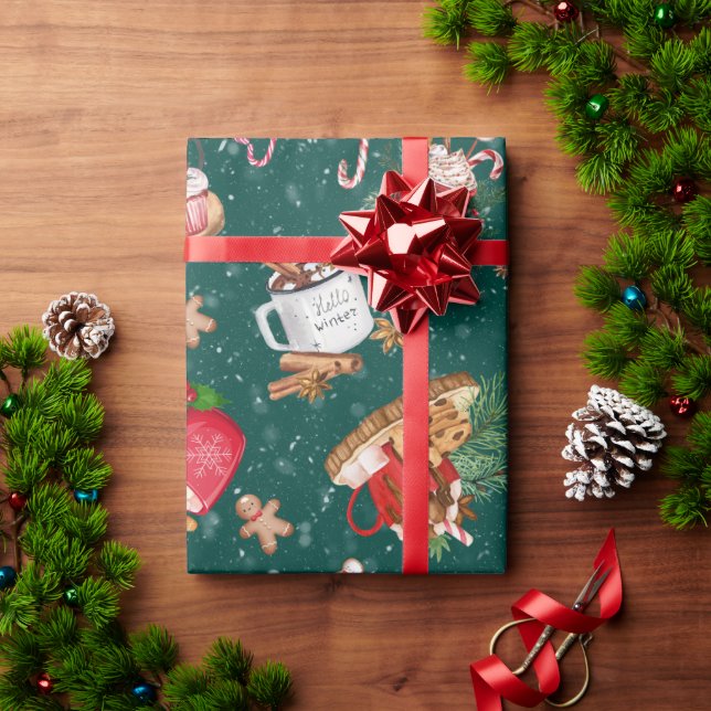 Papel De Regalo Navidades de cacao con tazas de malvaviscos (Regalo de vacaciones)