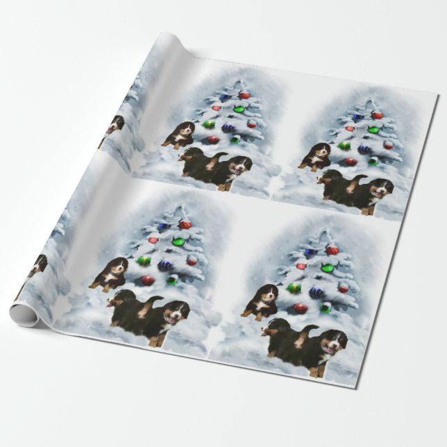 Papel De Regalo Navidades de cachorros de la Montaña de Bernese (Desenrollado)