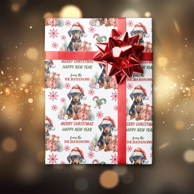 Papel De Regalo Navidades de Cachorros de Santa Hat Doberman Pinsc (Subido por el creador)