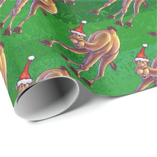 Papel De Regalo Navidades De Camello En Verde (Esquina del rollo)
