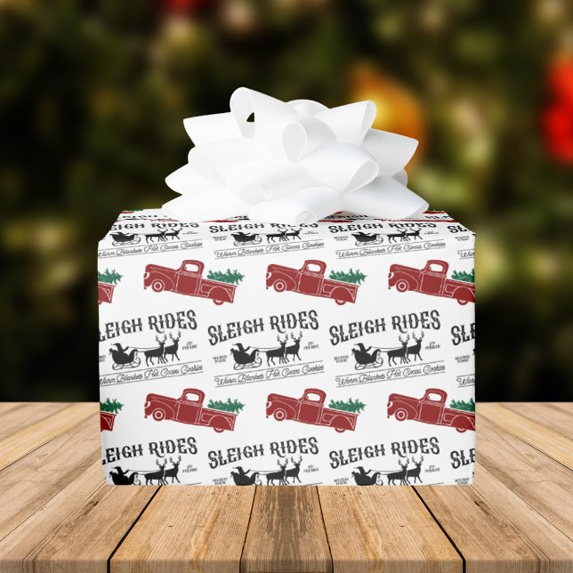 Papel De Regalo Navidades de Camión Rojo Rústico de Sleigh Rides (Subido por el creador)