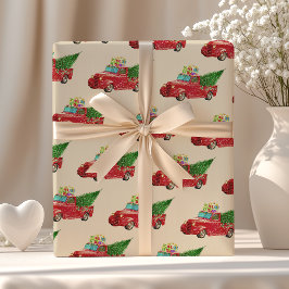 Papel De Regalo Navidades de camionetas rojas antiguas