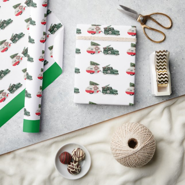Papel De Regalo navidades de camionetas y caravanas festivos rojos (Artesanía)