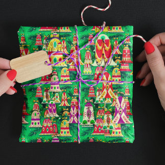 Papel De Regalo Navidades de campanas retro de color bonito verde