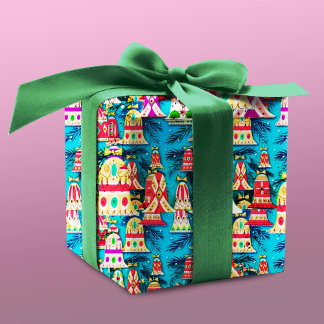 Papel De Regalo Navidades de campanas retro de colores cálidos