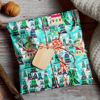 Papel De Regalo Navidades de campanas retro de colores cálidos acu