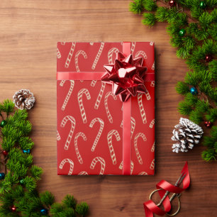 Papel De Regalo Navidades de caña de caña roja y dorada envolviend